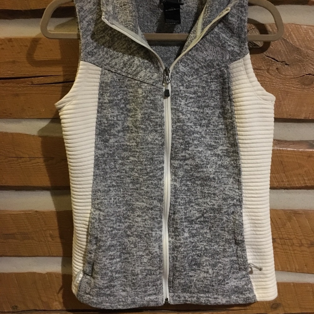 Grey and white ribbed North Face vest